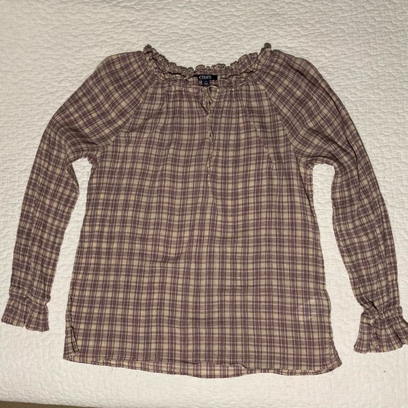 Chaps Purple Plaid Peasant Blouse | Size L | Summer Blouse | Flowy - Picture 1 of 8